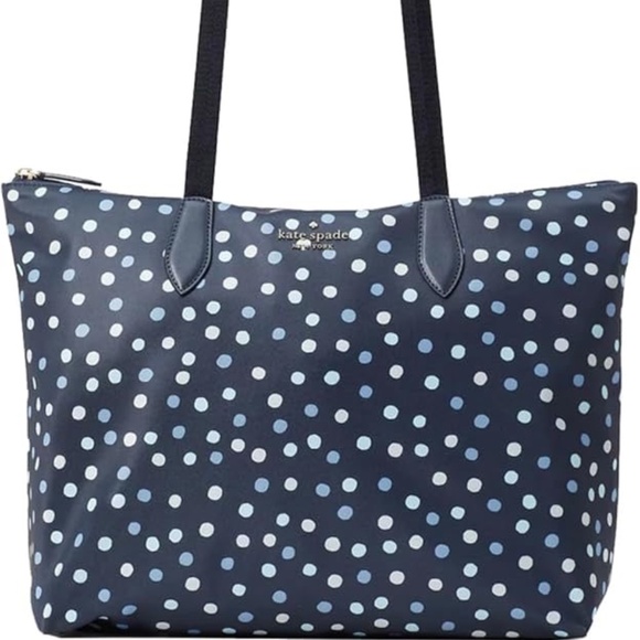 Kate Spade New York Mel Packable Nylon Tote – Blue Multi Polka Dot - Picture 1 of 7